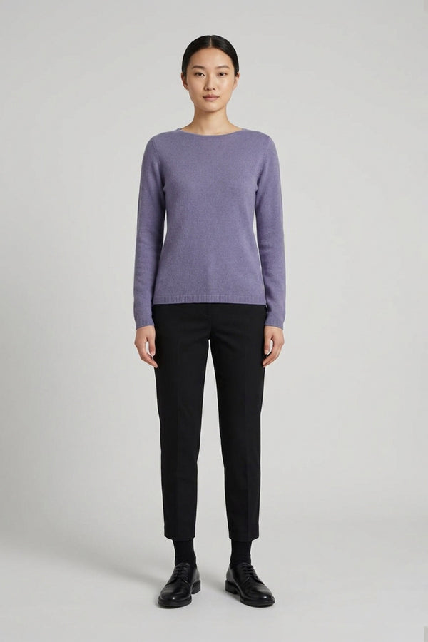 Maglia Scollo a Barchetta Velo in Puro Cashmere Malva