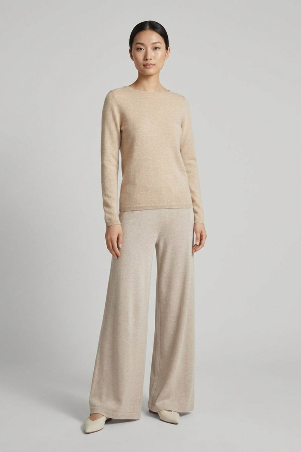 Beige Pure Cashmere Featherweight Boat Neck Sweater