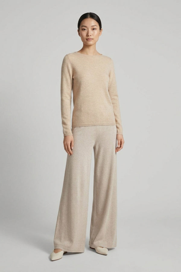 Beige Pure Cashmere Featherweight Boat Neck Sweater