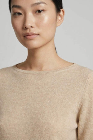 Beige Pure Cashmere Featherweight Boat Neck Sweater