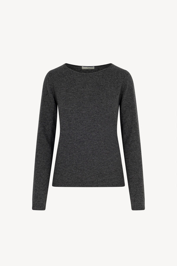 Maglia Scollo a Barchetta Velo in Puro Cashmere Antracite