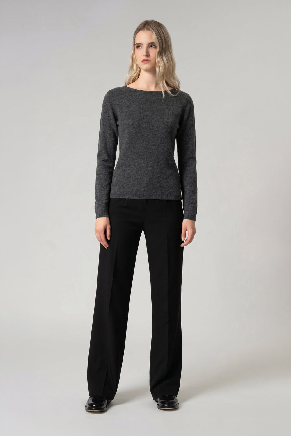 Maglia Scollo a Barchetta Velo in Puro Cashmere Antracite