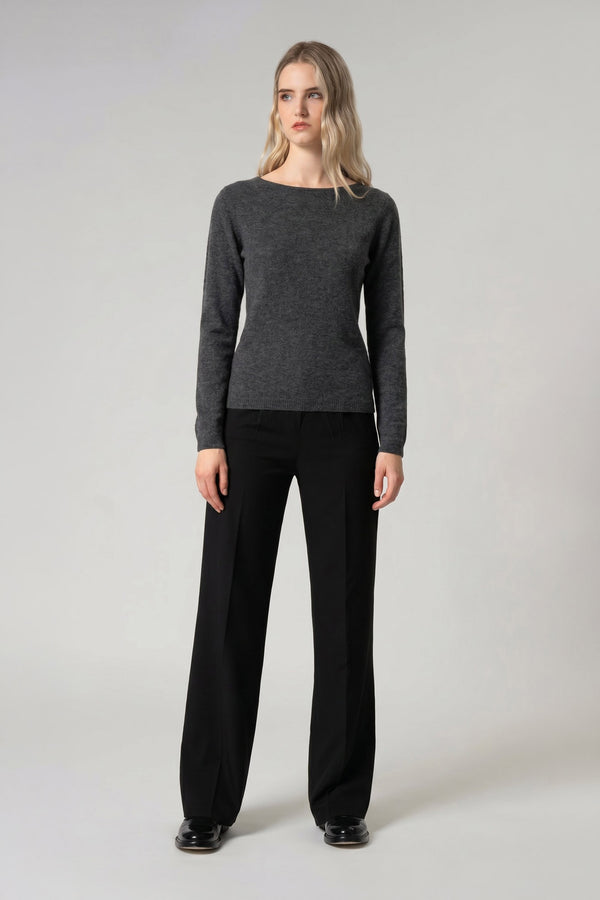 Maglia Scollo a Barchetta Velo in Puro Cashmere Antracite