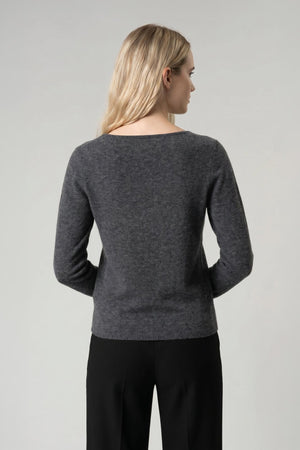 Maglia Scollo a Barchetta Velo in Puro Cashmere Antracite