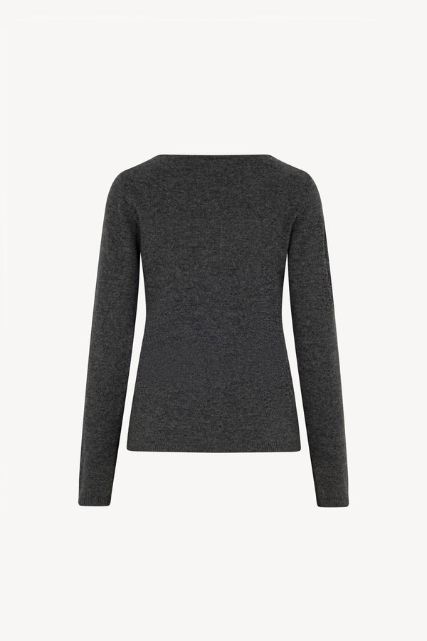 Maglia Scollo a Barchetta Velo in Puro Cashmere Antracite