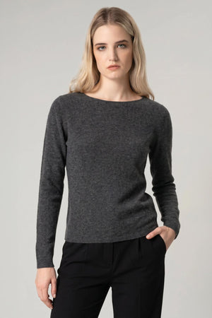 Maglia Scollo a Barchetta Velo in Puro Cashmere Antracite