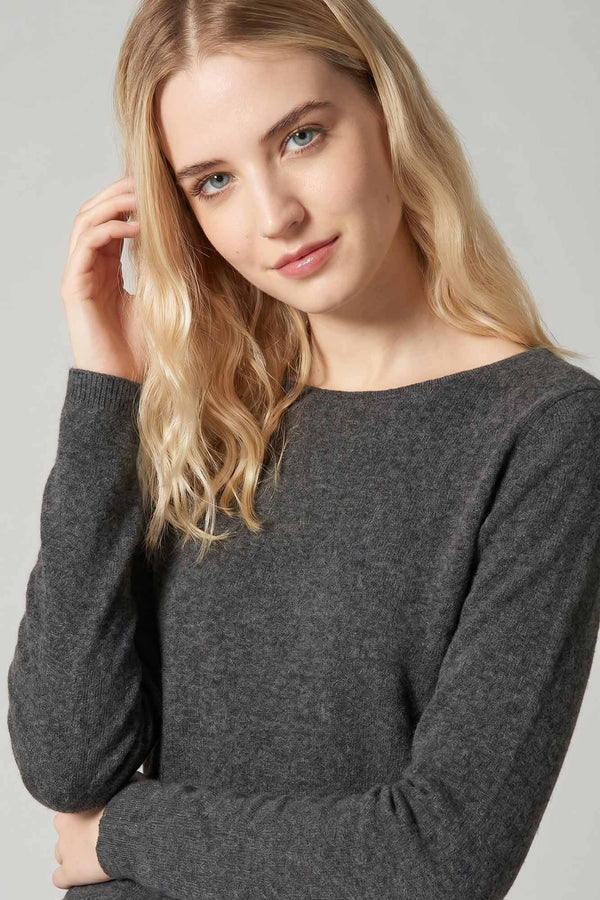 Maglia Scollo a Barchetta Velo in Puro Cashmere Antracite