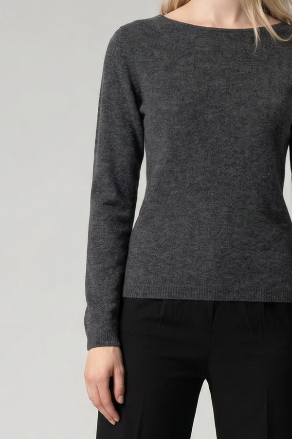 Maglia Scollo a Barchetta Velo in Puro Cashmere Antracite