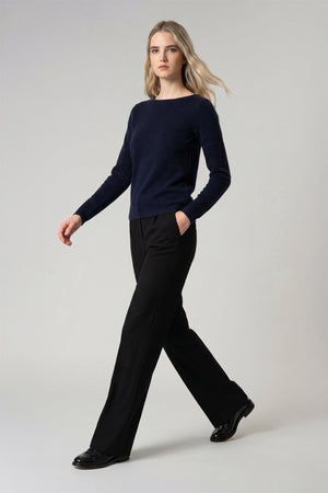 Maglia Scollo a Barchetta Velo in Puro Cashmere Notte