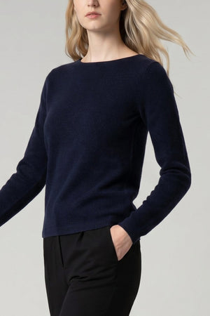 Maglia Scollo a Barchetta Velo in Puro Cashmere Notte