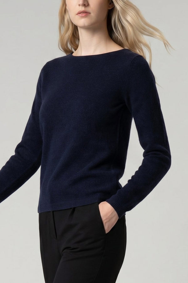 Maglia Scollo a Barchetta Velo in Puro Cashmere Notte