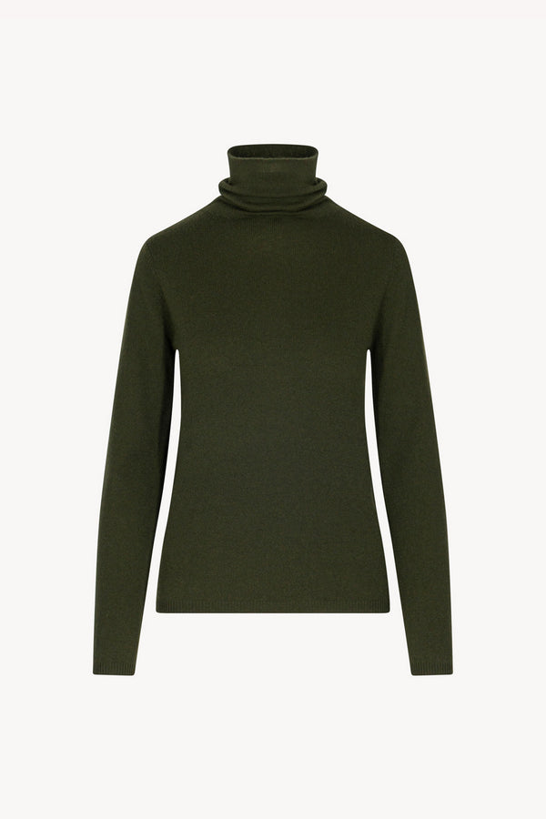 Dark Green Pure Cashmere Featherweight Turtleneck Sweater