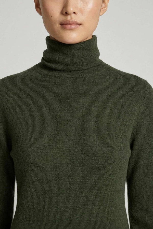 Dark Green Pure Cashmere Featherweight Turtleneck Sweater