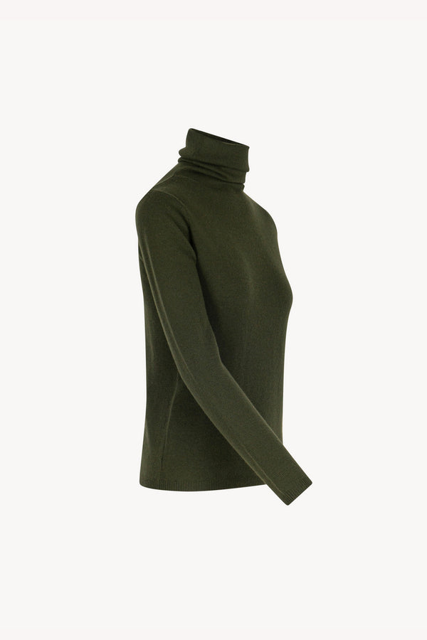 Dark Green Pure Cashmere Featherweight Turtleneck Sweater