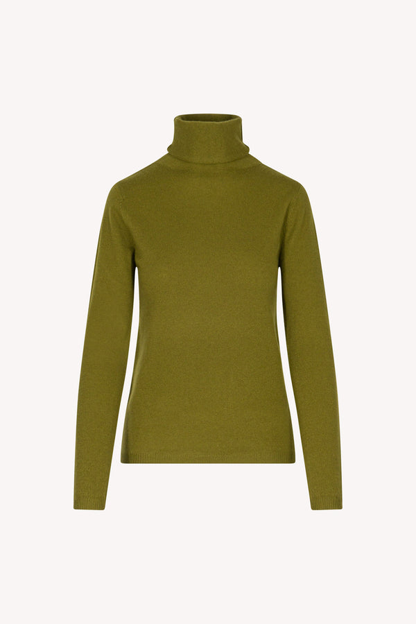 Olive Green Pure Cashmere Featherweight Turtleneck Sweater