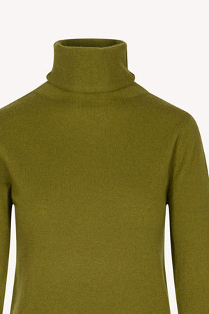 Olive Green Pure Cashmere Featherweight Turtleneck Sweater