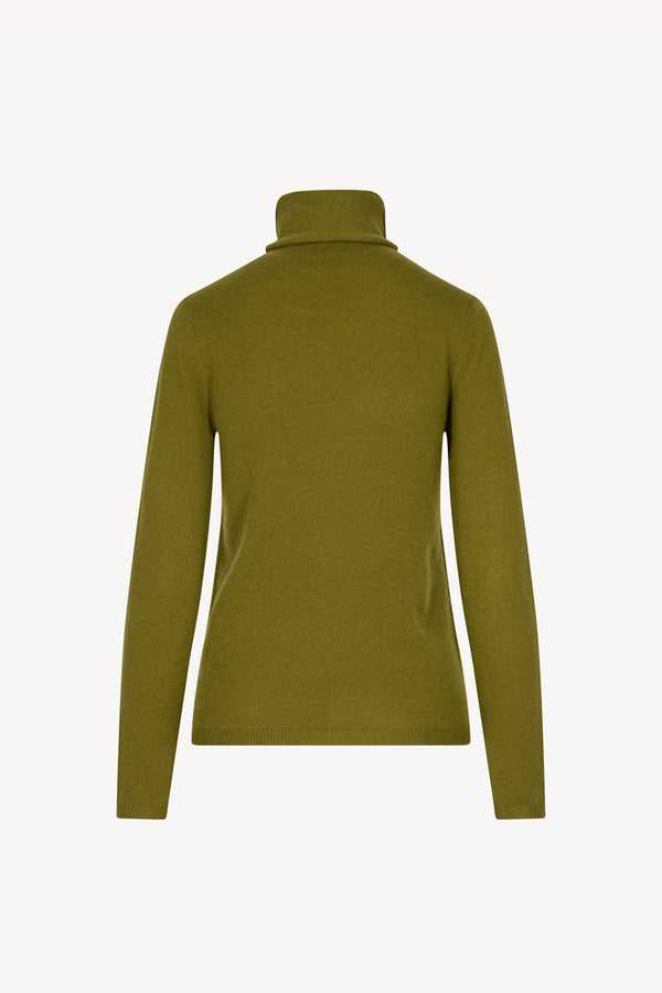 Olive Green Pure Cashmere Featherweight Turtleneck Sweater