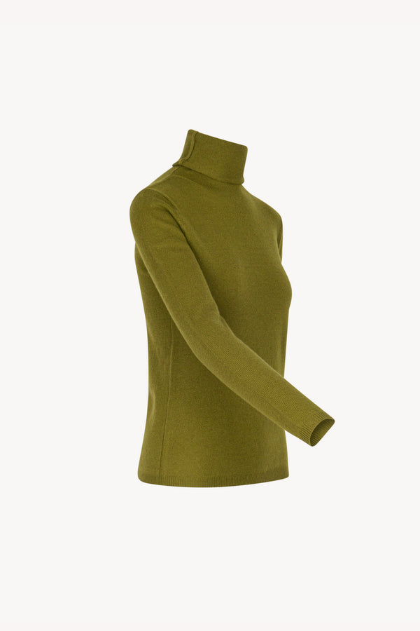 Olive Green Pure Cashmere Featherweight Turtleneck Sweater