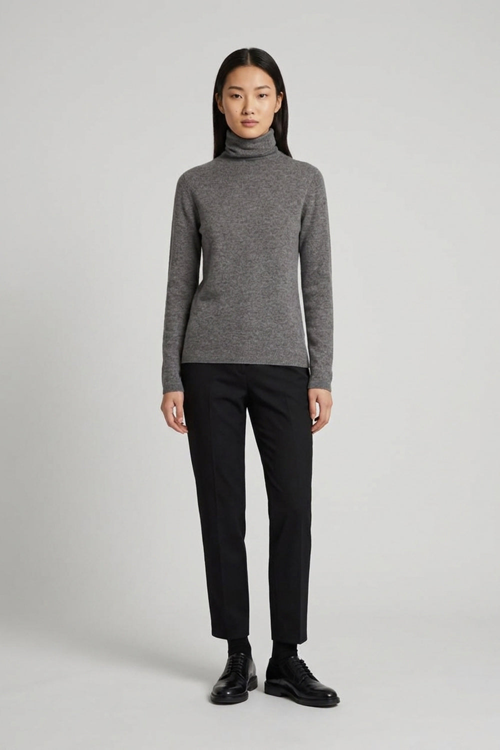 Medium Grey Pure Cashmere Featherweight Turtleneck Sweater