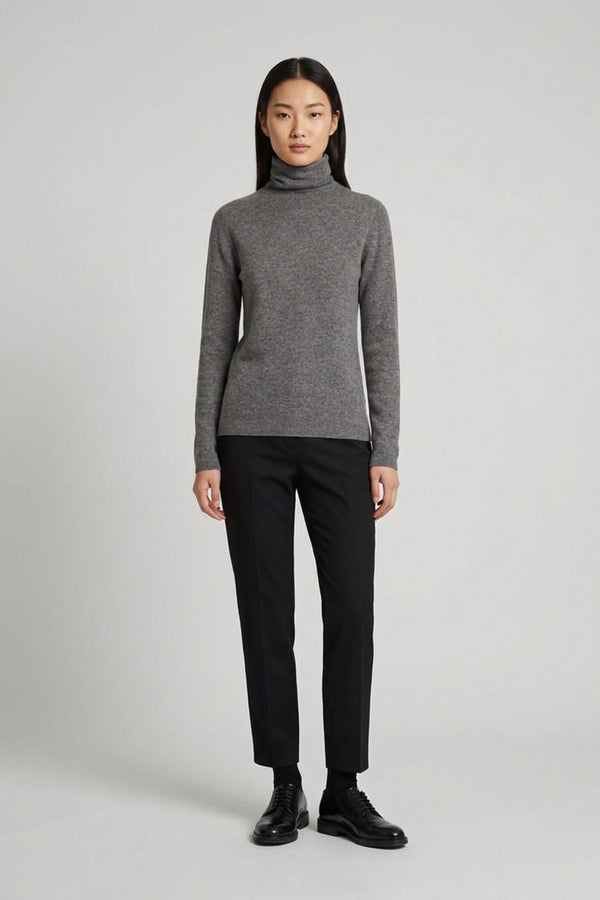 Medium Grey Pure Cashmere Featherweight Turtleneck Sweater