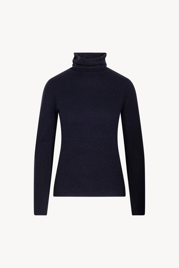 Midnight Blue Pure Cashmere Featherweight Turtleneck Sweater