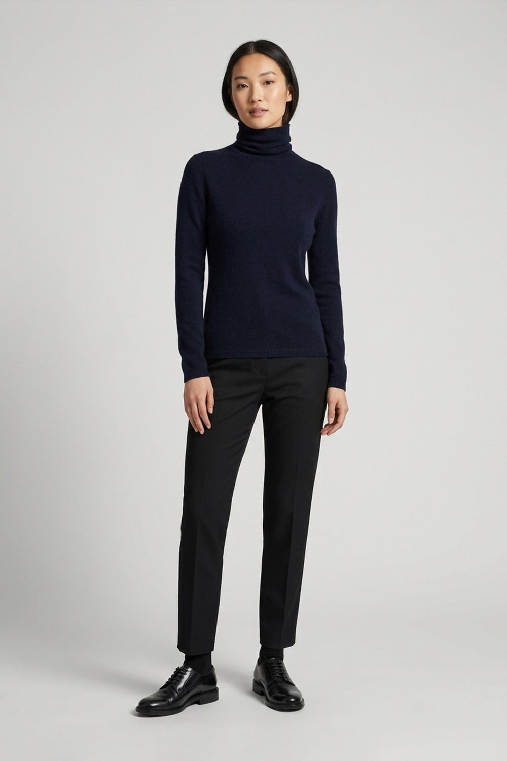 Midnight Blue Pure Cashmere Featherweight Turtleneck Sweater
