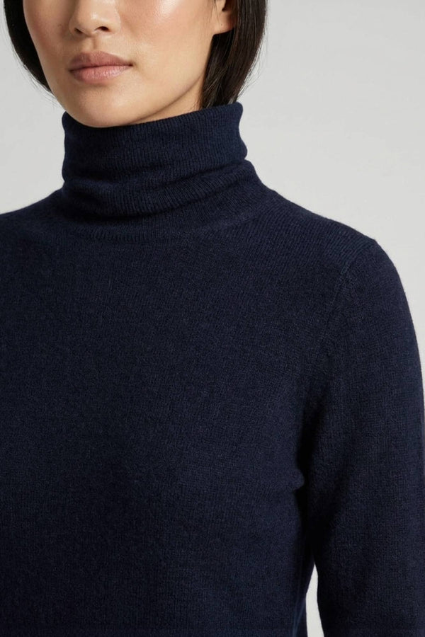 Midnight Blue Pure Cashmere Featherweight Turtleneck Sweater