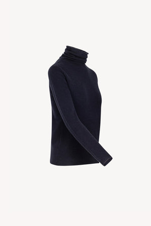 Midnight Blue Pure Cashmere Featherweight Turtleneck Sweater
