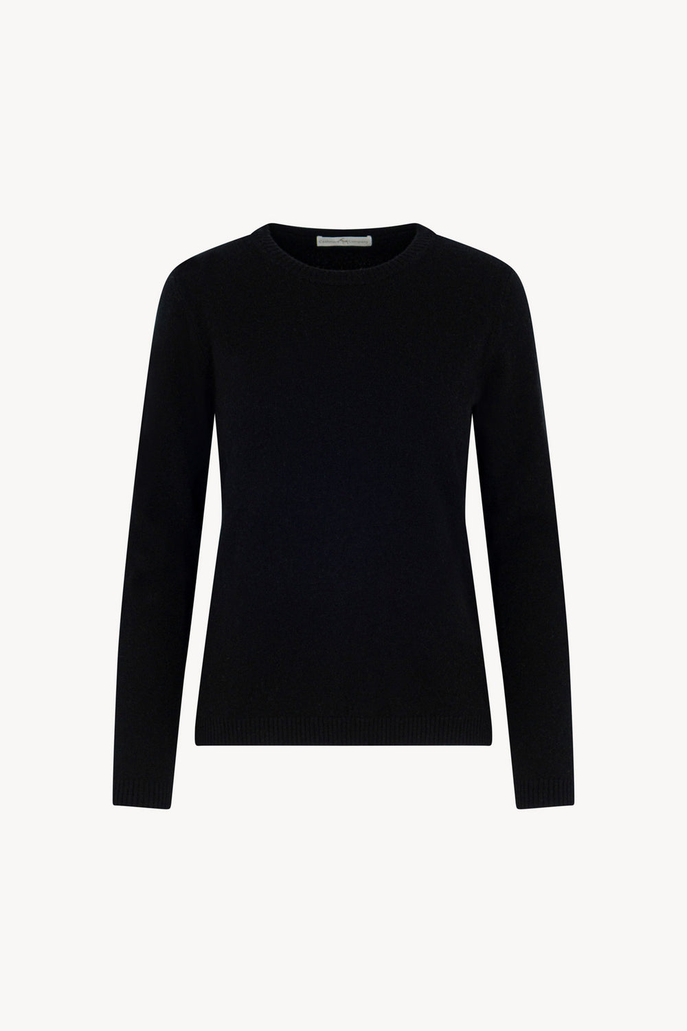 Girocollo in Maglia Rasata in Puro Cashmere Nero