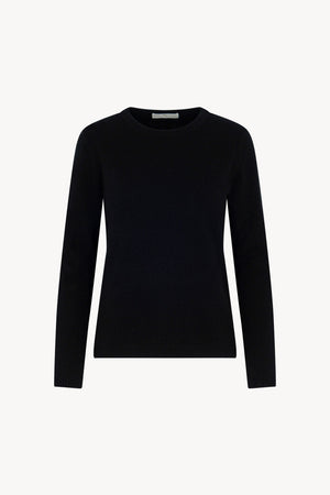Girocollo in Maglia Rasata in Puro Cashmere Nero