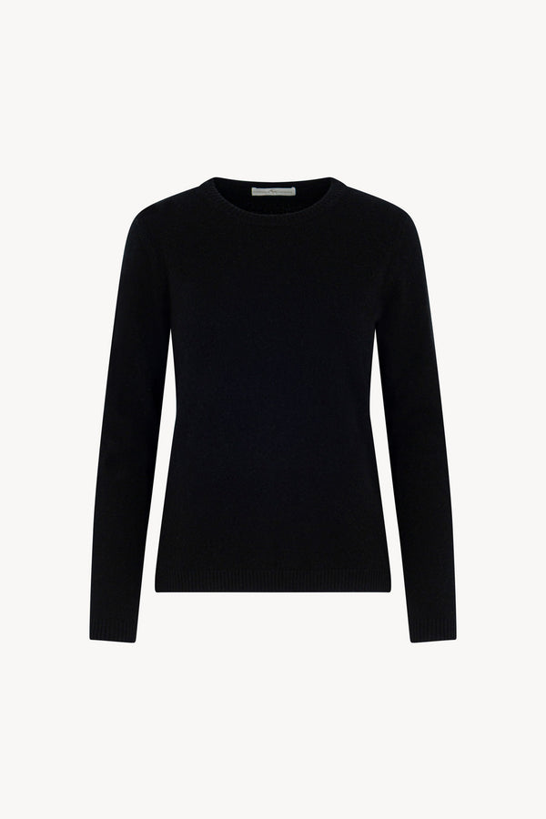 Girocollo in Maglia Rasata in Puro Cashmere Nero