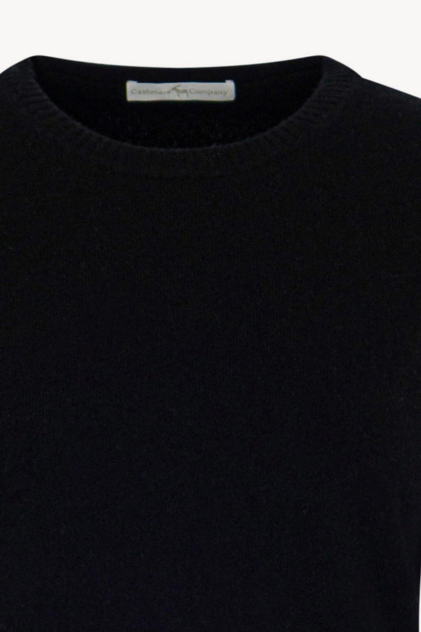 Girocollo in Maglia Rasata in Puro Cashmere Nero