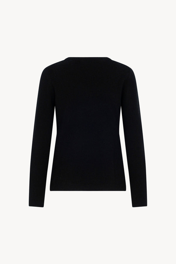 Girocollo in Maglia Rasata in Puro Cashmere Nero