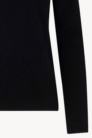 Girocollo in Maglia Rasata in Puro Cashmere Nero