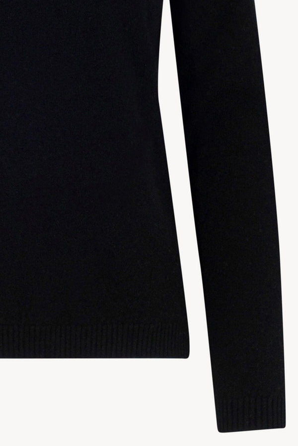Girocollo in Maglia Rasata in Puro Cashmere Nero