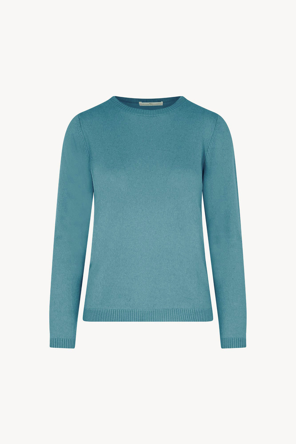 Girocollo in Maglia Rasata in Puro Cashmere Turchese