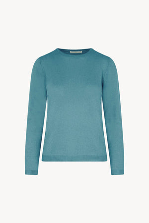 Girocollo in Maglia Rasata in Puro Cashmere Turchese