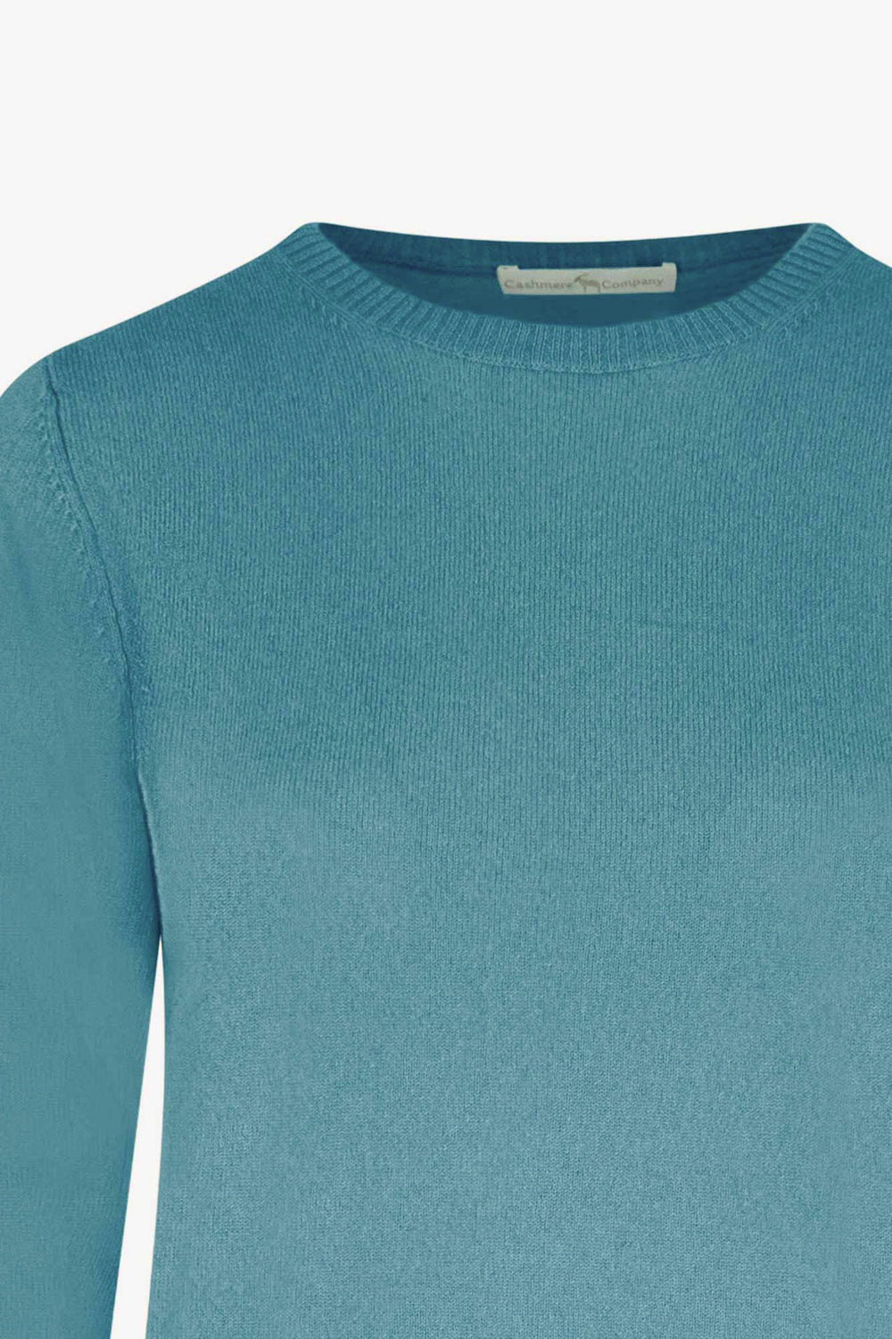 Girocollo in Maglia Rasata in Puro Cashmere Turchese