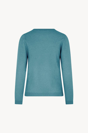 Girocollo in Maglia Rasata in Puro Cashmere Turchese