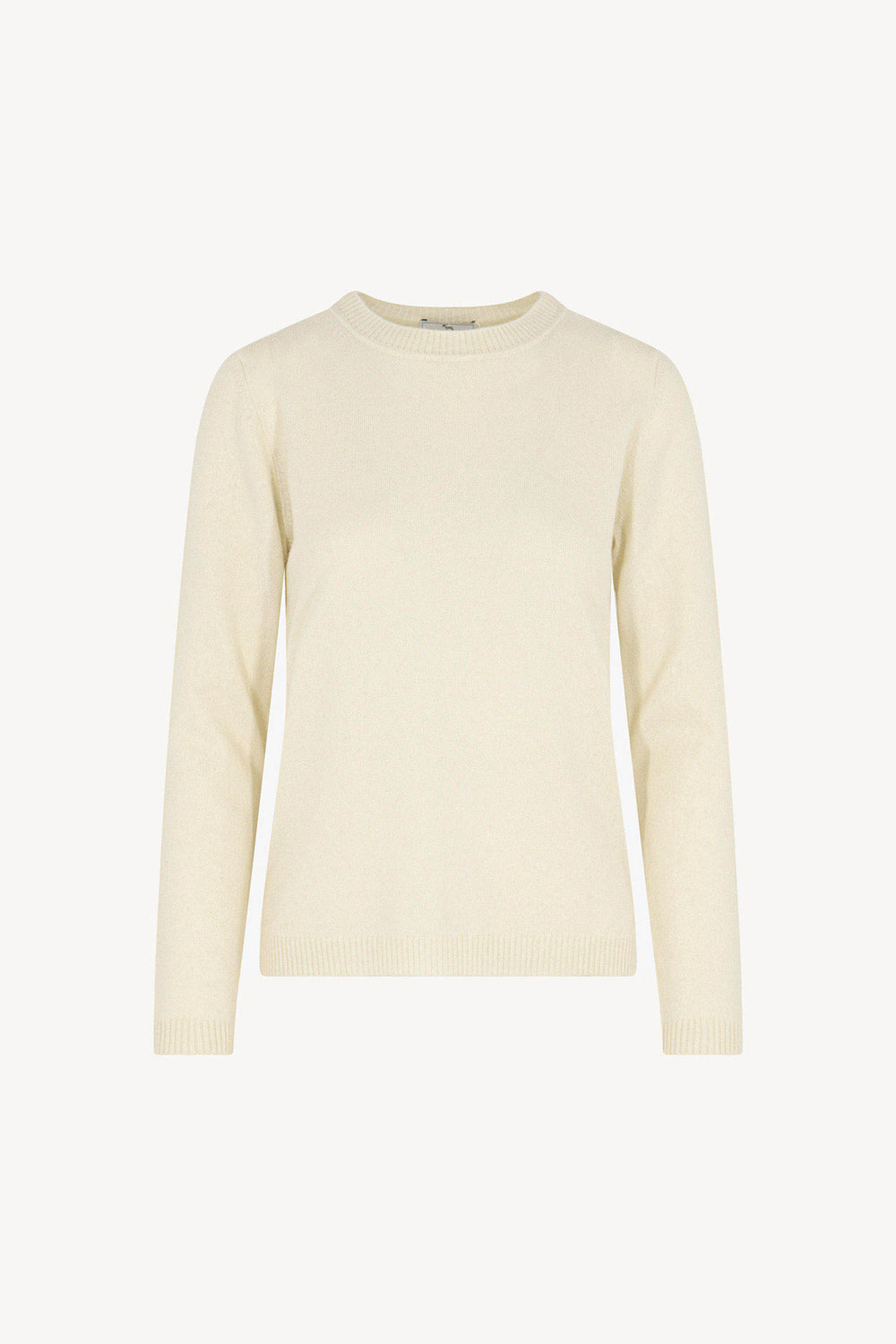 Girocollo in Maglia Rasata in Puro Cashmere Latte