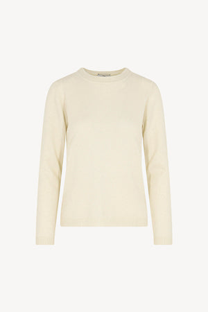 Girocollo in Maglia Rasata in Puro Cashmere Latte