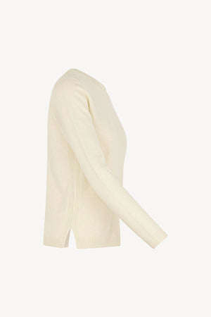 Girocollo in Maglia Rasata in Puro Cashmere Latte