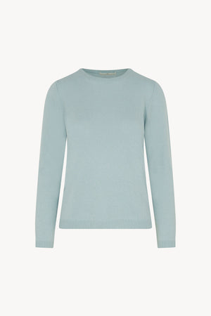 Girocollo in Maglia Rasata in Puro Cashmere Acquamarina