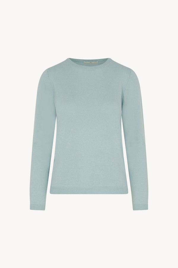 Girocollo in Maglia Rasata in Puro Cashmere Acquamarina