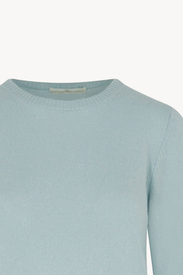 Girocollo in Maglia Rasata in Puro Cashmere Acquamarina