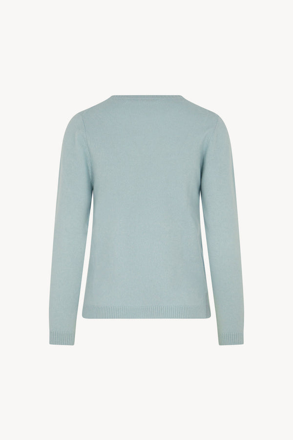 Girocollo in Maglia Rasata in Puro Cashmere Acquamarina