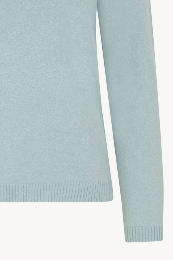 Girocollo in Maglia Rasata in Puro Cashmere Acquamarina