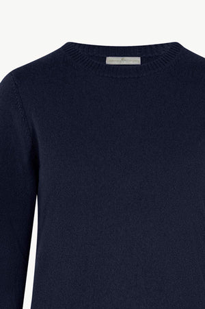 Girocollo in Maglia Rasata in Puro Cashmere Notte