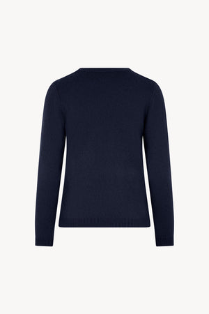 Girocollo in Maglia Rasata in Puro Cashmere Notte