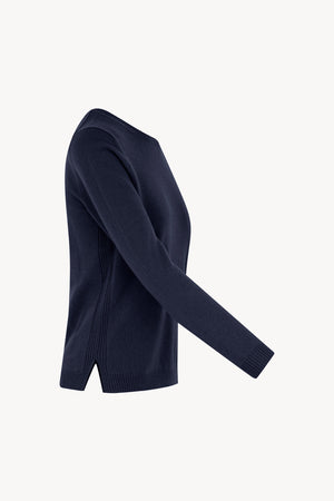 Girocollo in Maglia Rasata in Puro Cashmere Notte